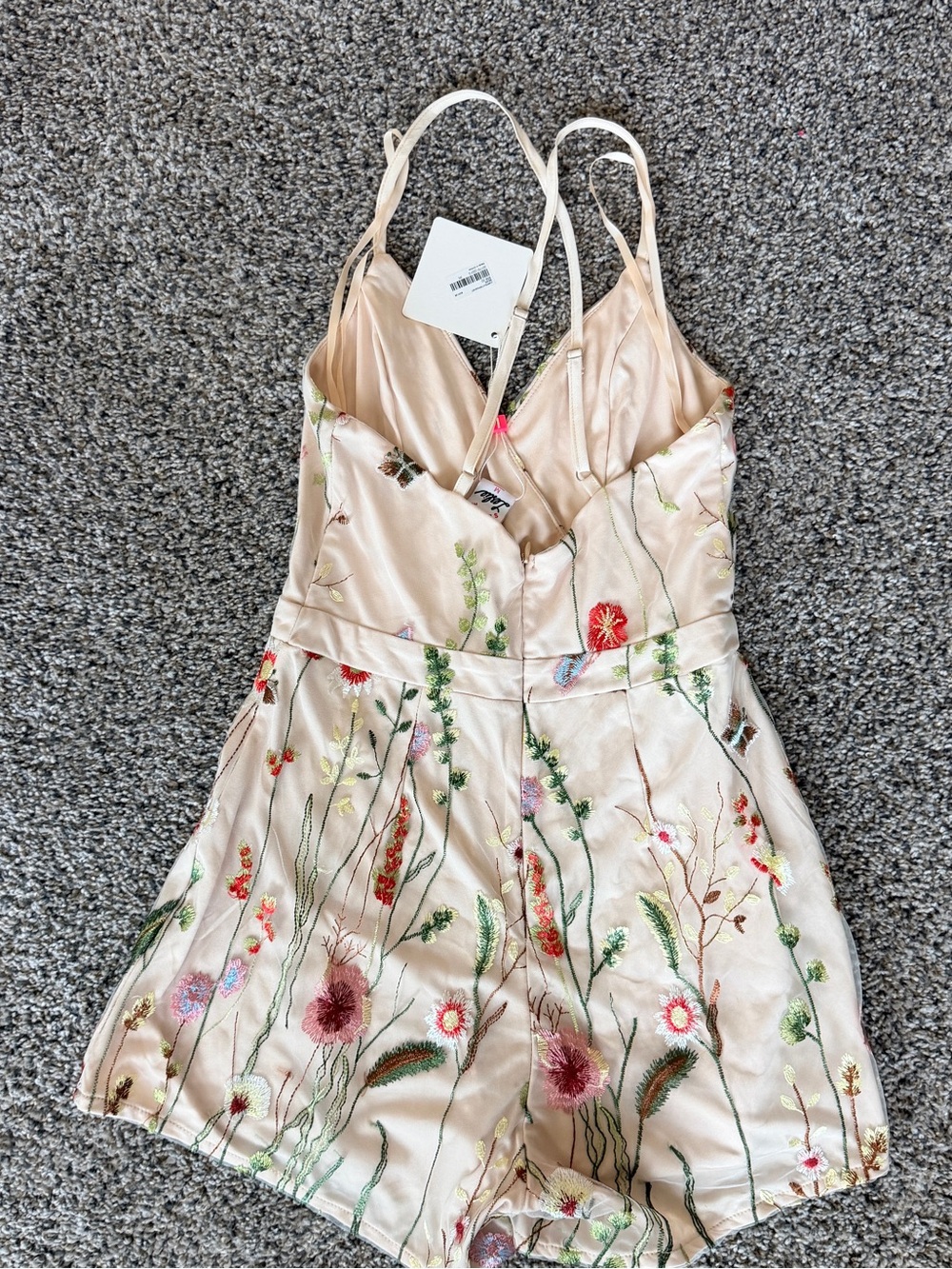 Selfie Leslie Cream Floral Embroidered Satin Romper - Picture 6 of 8